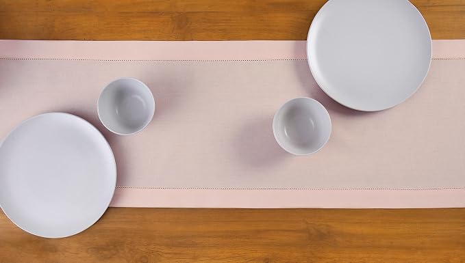 Solino Home Cotton Linen Table Runner Pink, Hemstitch Collection 14 x 48 in | - Image 4