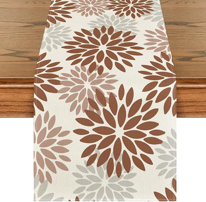 Artoid Mode Coffee Dahlia Floral Pinnata Fall Table Runner, Seasonal Kitchen by ArtoidMode