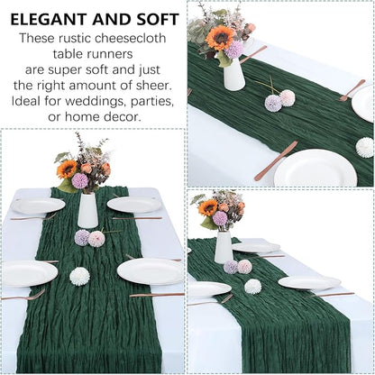 12 Pack Emerald Green Cheesecloth Table Runner 35 x 120 Inch | Boho Gauze Fabric - Image 4