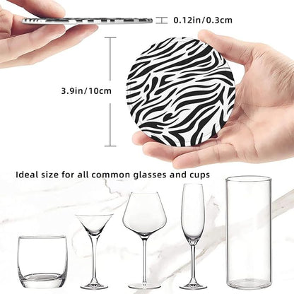 Drink Coasters with Holder Stand Set of 6, Zebra Stripes Print Pu Leather - Image 3