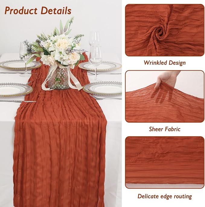 6 Pack Terracotta Cheesecloth Table Runner 120 Inch Boho Wedding Decor | - Image 3