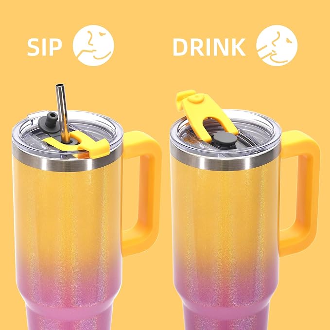 40 oz Shiny Tumbler with Handle and Straw, Stainless Steel Tumbler with Lid and - Image 3