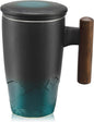 suyika Ceramic Tea Cup with Infuser and Lid Tea Mugs Wooden Handle 400ml/13.5oz by suyika