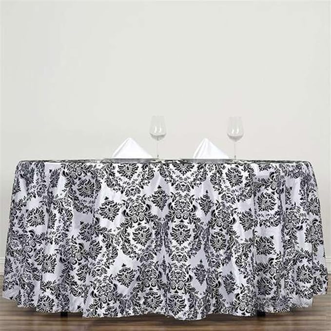 Efavormart 120" Black Velvet Flocking Damask Tafetta Round Tablecloth - Image 2