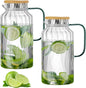 2 PACK Glass Pitcher with Lid, 68 oz/ 2 Liter Classic Vertical Stripes Water Pitcher with Bamboo Lids,Glass Water Carafe for Cold Brew, Coffee, Lemonade, Iced Sun Tea,Beverage,Milk