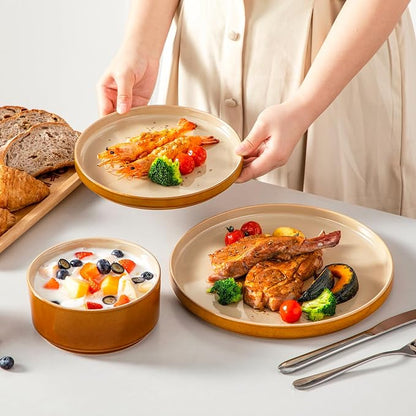 vancasso ONION Ceramic Plates and Bowls Sets, 18 Pieces Brown Dinnerware Sets - Image 6