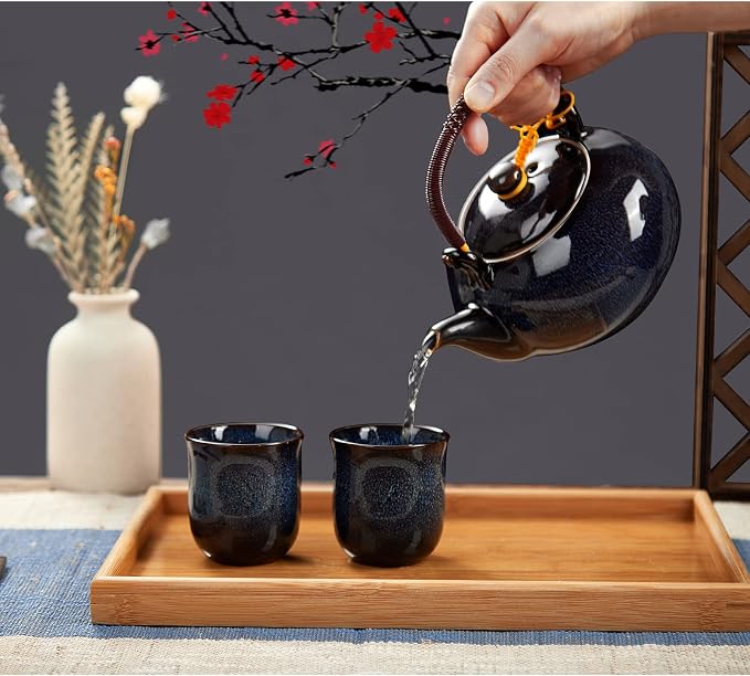 DUJUST Japanese Tea Set for 6, Kiln Altered Glaze Porcelain Tea Set - Image 6