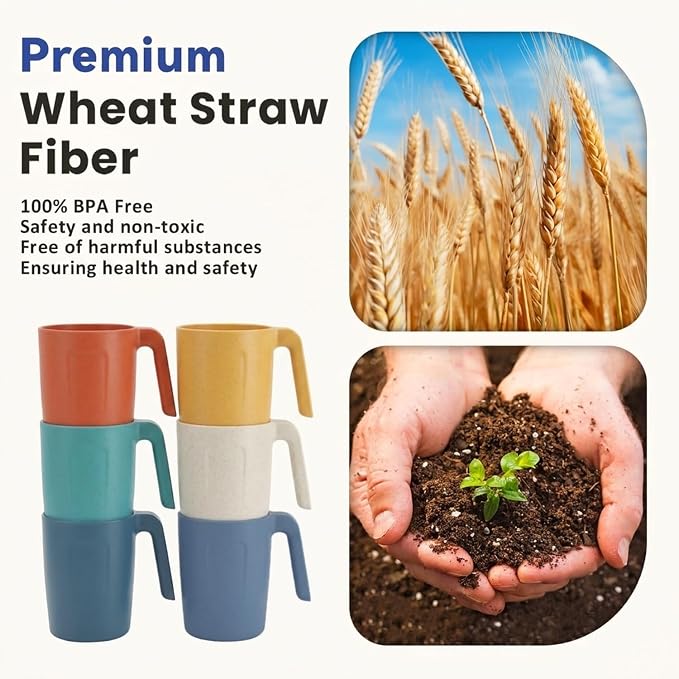 Homienly Wheat Straw Coffee Mugs, Alternative to Plastic Coffee Cups, - Image 3
