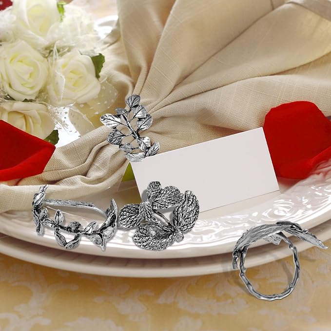 8 Pieces Herb Napkin Rings Set Vintage Leaf Napkin Holders Rings Glossy Holder - Image 6
