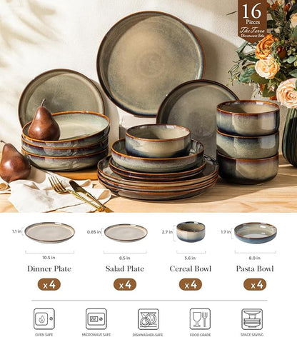 Ceramic Dinnerware Set for 4, 16-Piece Plates and Bowls Set | Handmade Reactive - Image 2