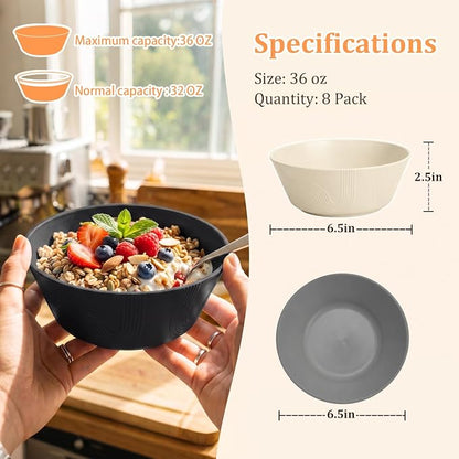 PYRMONT Large Salad Bowl 36 OZ Wheat Straw Bowls Set of 8 Alternative Plastic - Image 2