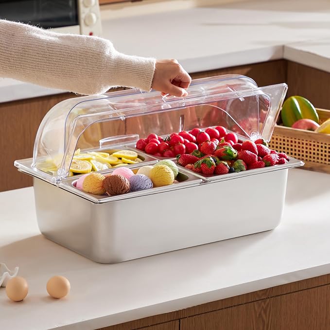 VEVOR Countertop Food Serving Display Container, 4 Pan Stainless Steel Food - Image 8
