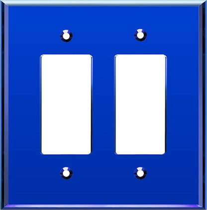 LIDER Double Decorator Wall Plate, Impact Resistant, Mirrored, Plexiglass Dual Outlet Cover or Light Switch Cover, Acrylic, Reflective Finish, Modern, Oversized 2-Gang 5.25" x 5.25", Blue