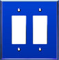 LIDER Double Decorator Wall Plate, Impact Resistant, Mirrored, Plexiglass Dual Outlet Cover or Light Switch Cover, Acrylic, Reflective Finish, Modern, Oversized 2-Gang 5.25" x 5.25", Blue