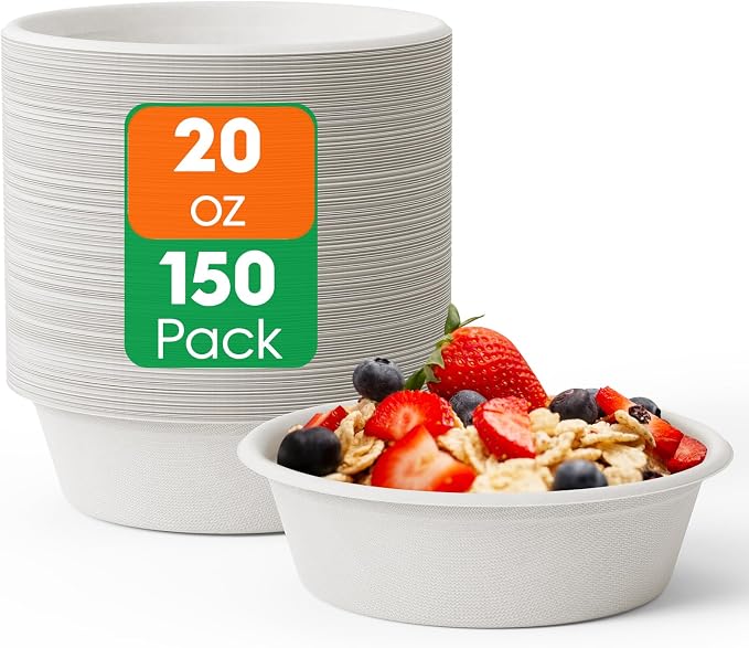 20 OZ 150 Count Disposable Compostable Paper Soup Bowls by ECOLipak
