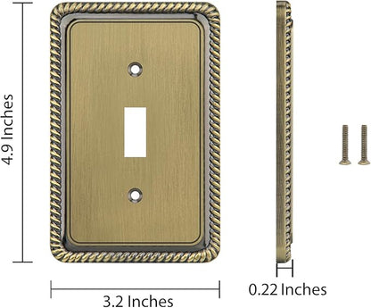 Henne Bery Rope Edge Decorative Wall Plate Switch Plate Outlet Cover (Single Toggle, 2 Pack, Antique Brass)