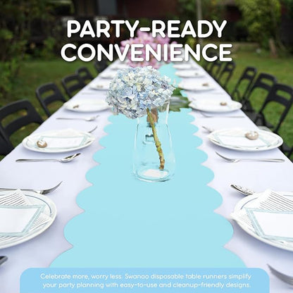 Light Blue Scallop Table Runner, Disposable Plastic, 5 Pack - Image 3