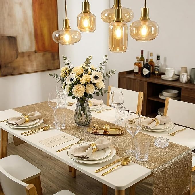 FAVE Gold Table Runners 60 Inches Table Runner Line Shaped | Short Table Runner - Image 4