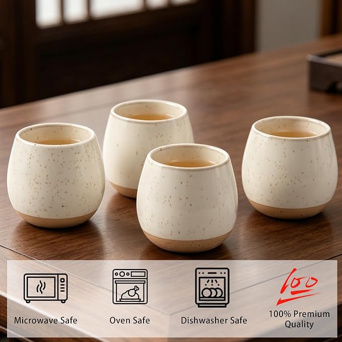 4pcs Japanese Tea Cups, 5.5OZ Vintage Espresso Cups, Handless Design Small - Image 5