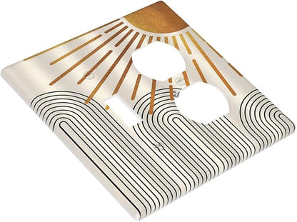 Light Switch Cover Plate Mid Century Boho Sun Beige Minimalist Abstract 2 Gang Decorative Switch Plates 1 Toggle Duplex Combo Outlet Covers GFCI Wall Plates for Bathroom Bedroom Decor