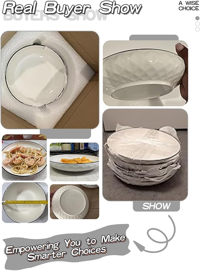 Yeacccng White Pasta Bowls Set of 6, 24oz Ceramic Salad Bowls, 8 inch Shallow - Image 10