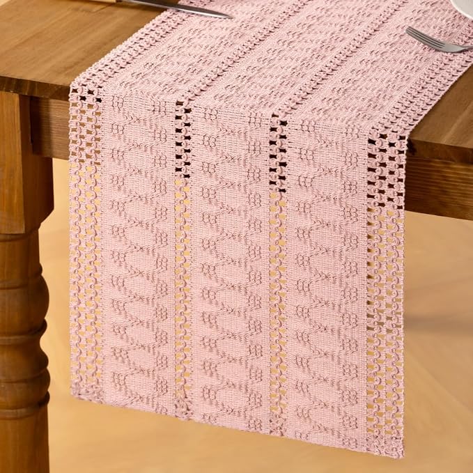 Pink Boho Table Runner Farmhouse Macrame Woven Table Runner 12x48 Inch | Small - Image 4