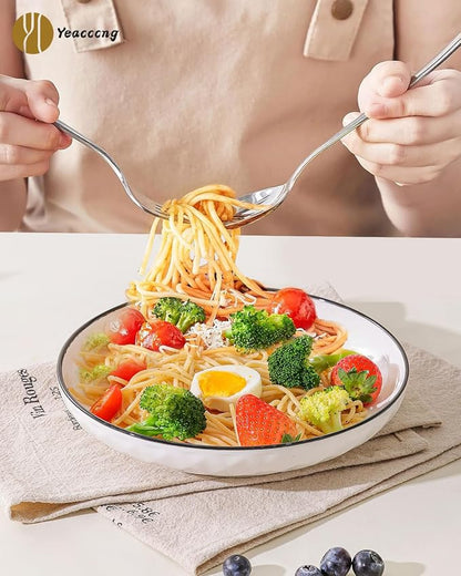 Yeacccng White Pasta Bowls Set of 6, 24oz Ceramic Salad Bowls, 8 inch Shallow - Image 11