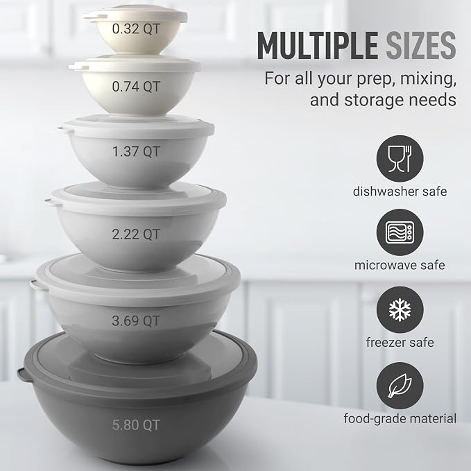 Zulay Kitchen 12 Piece Plastic Nesting Mixing Bowls - Image 3