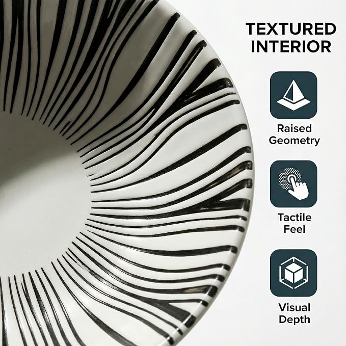 8 Inch Ceramic Bowl Set of 2, Classic Black and White Pasta Bowl, Salad Bowls - Image 4