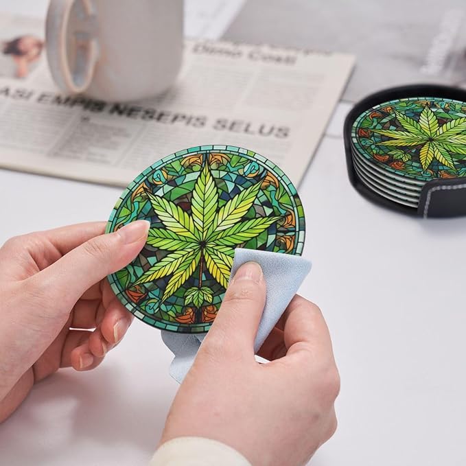 Weed Coasters for Drinks, Weed Decor Bar Drink Coasters for Coffee Table - Image 7