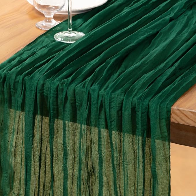 DeZerlor Emerald Green Cheesecloth Table Runner 1 Pack Christmas Runner | by DeZerlor