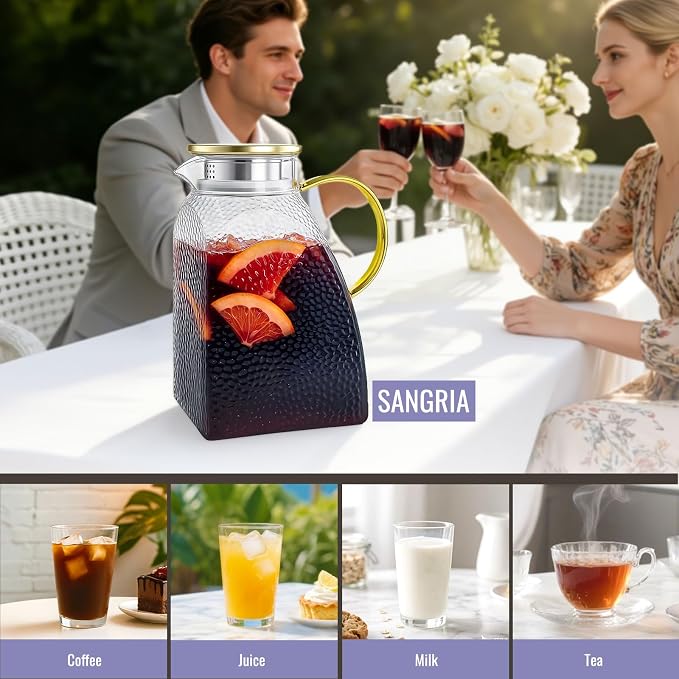 Glass Pitcher With Lid and Spout, 1.8 Liter 60 oz Glass Pitchers With Handle - Image 6