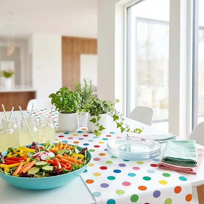 Colorful Polka Dot Table Runner, 13x48 Inch Rainbow Dot Dining Table Decor | - Image 4
