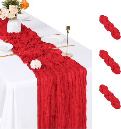 3 Pack Red Cheesecloth Table Runner, 17 x 108 inch, Semi Sheer Boho Cheese by ACSUIT