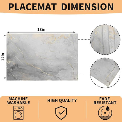 Grey Marble Placemats Set of 4, Washable Minimalist Style Placemats, Non-Slip Table Rectangle Linen Place Mats for Kitchen Dining Party Home Indoor Table Decor, Modern Art on The Dining Table