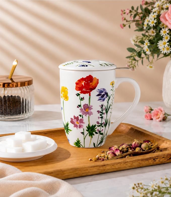 AmorArc Tea Cup With Infuser and Lid, 18oz Loose Leaf Tea Mug With Steeper | - Image 3