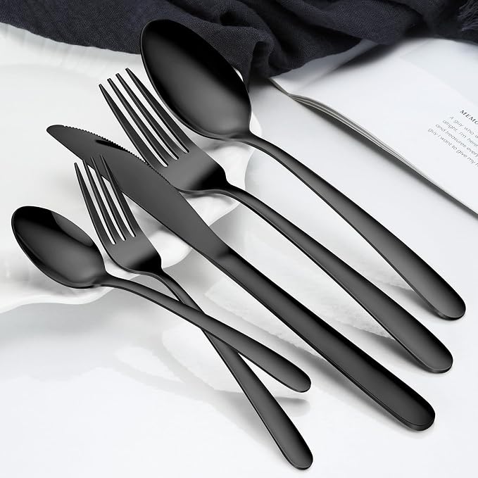 Hunnycook 60-Piece Black Silverware Set - Image 4