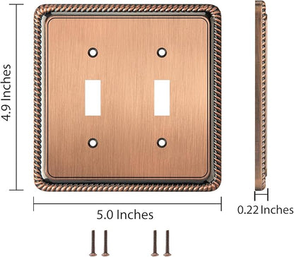 Henne Bery Rope Edge Decorative Wall Plate Switch Plate Outlet Cover (Double Toggle, Antique Copper)