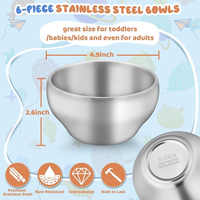 TeamFar Stainless Steel Bowls for Kids, 12oz Baby Toddler Bowls Set of 6 | - Image 2