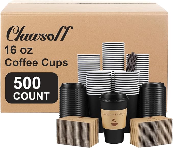 Clawsoff 500 Pack 16 oz Disposable Paper Coffee Cups by BuyNow