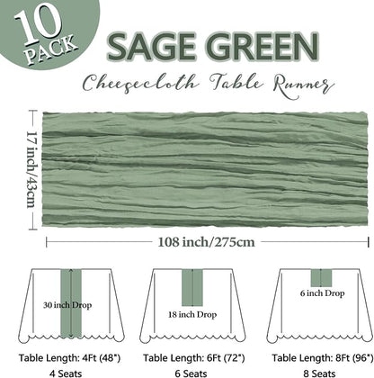 10 Pack 17 x 108 Inch Sage Green Table Runner Cheesecloth | Gauze Cheese Cloth - Image 2