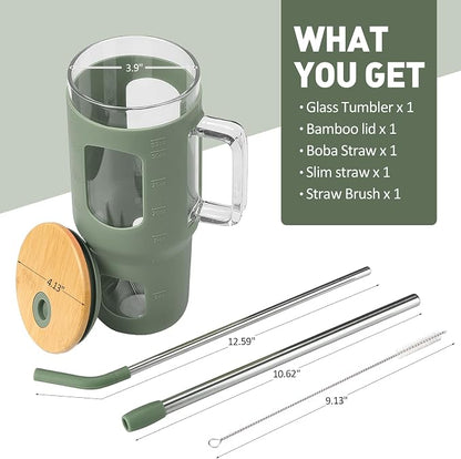 WINSA Glass Tumbler with Lid, 32 oz Glass Cup with Handle, Glass Water Bottles - Image 2