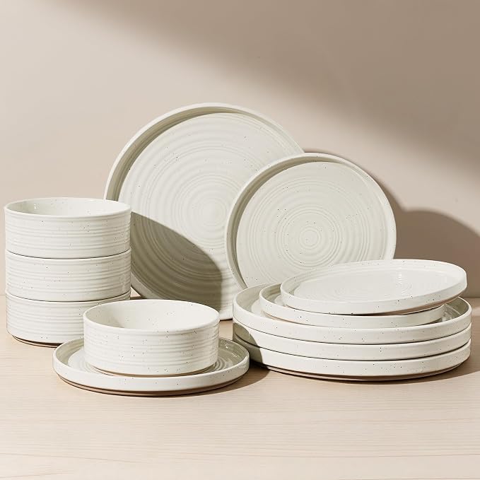 Stoneware Dinnerware Set for 4, Plates and Bowls by FamiwarePremium