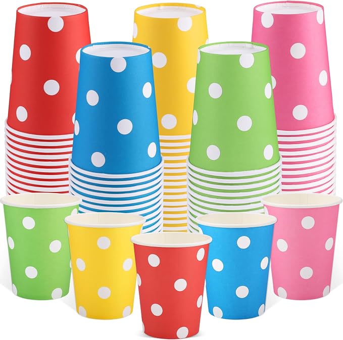 NatNarr 100 Pack Rainbow Polka Dots Paper Cups, 9oz Colored Party Cup | by NatNarr