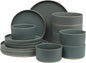Gibson Elite Tatum Premium Porcelain Matte Reactive Glaze 16-Piece (Service for 4) Plates and Bolws Stackable Dishes Ceramic Dinnerware - Blue