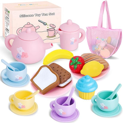 PRE-WORLD Silicone Tea Party Set, Kitchen Role Play Toy by PRE-WORLD
