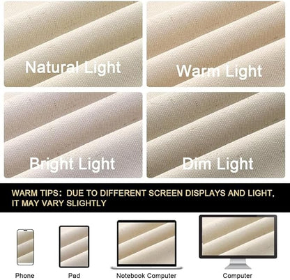 PrinceDeco Linen Texture Curtains 100% Blackout Curtains 90 inch Long 2 Panels Set Full Blackout Linen Curtains with Thermal Insulated Liner Noise Reducing, 52" Wide,90" Length,Bleached Sand