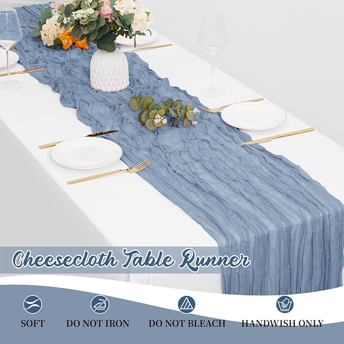 8 Pack Dusty Blue Cheesecloth Table Runners 20x120 Inch Gauze Table Runner - Image 6