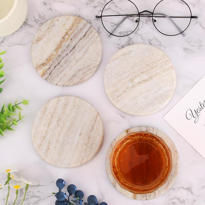 Natural Marble Coasters Set of 4, 4 inch Round, Viva Jade | Stone Coasters - Image 7