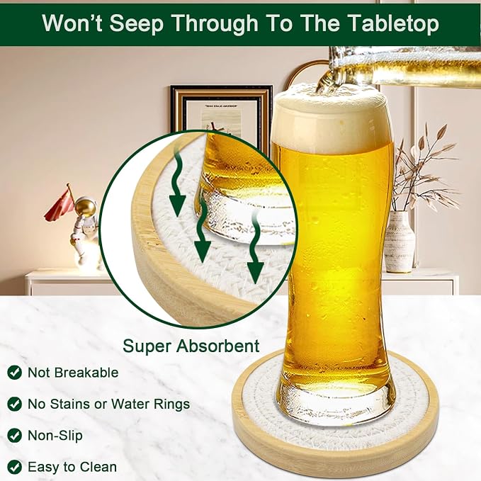 Wood Coasters for Drinks, Eykao Absorbent Coaster Sets of 5, Woven Drink - Image 2